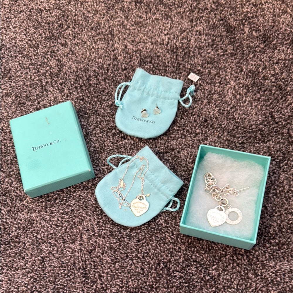 Tiffany & Co. Silver Heart Necklace and Bracelet Set